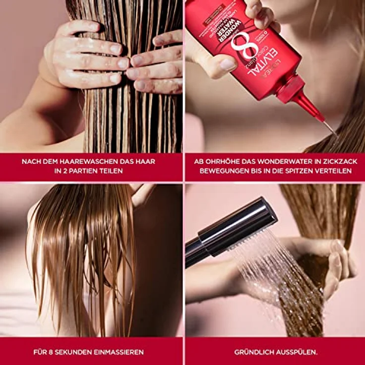 L'Oréal Paris Elvital Haarkur für geschmeidiges Haar, Mit Acidic-Pflegeformel ohne Einwirkzeit, Color Glanz 8 Sekunden Wonder Water Haarfluid, 1 x 200 ml – Bild 5