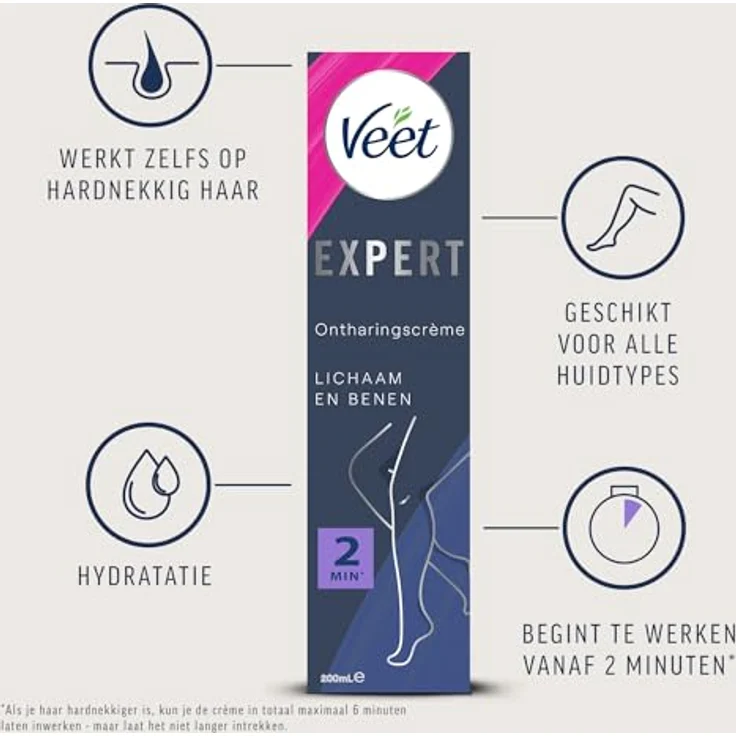 Veet Expert Enthaarungscreme für hartnäckige Haare, 200 ml, wirkt in 2 Minuten, geeignet für alle Hauttypen, mit Sheabutter – Bild 4
