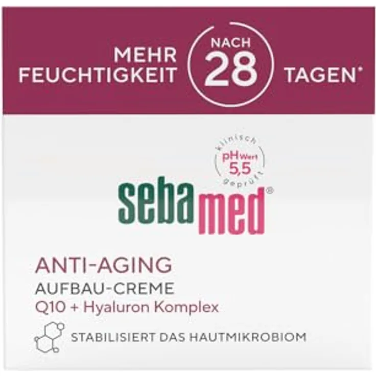Sebamed Anti-Aging Aufbau-Creme für Männer und Frauen, Tagescreme, Anti-Falten-Creme, mindert Faltentiefe, Q10 und Hyaluron Komplex, 50 ml