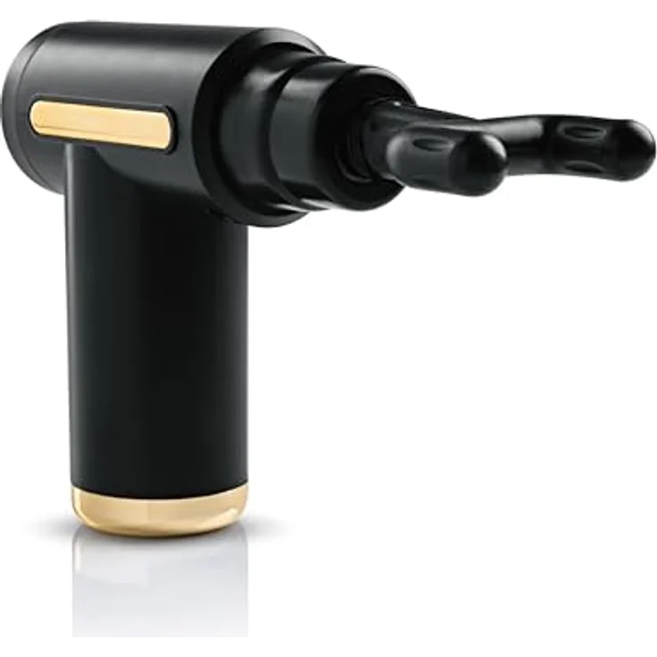 VITALmaxx Mini-Massagepistole, Massage Gun mit 4 Aufsätzen und 6 Leistungsstufen, zur Muskelmassage & Verspannungslösung, Schwarz/Gold – Bild 4