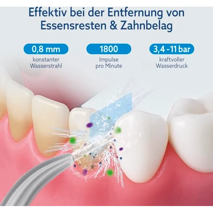 VITALmaxx Munddusche, elektrische Zahndusche mit 8 Aufsätzen und 320 ml Wassertank, kabellos mit Timer & 3 Modi zur effektiven Mundspülung, Water Flosser & Zungenreiniger in 1 – Bild 3