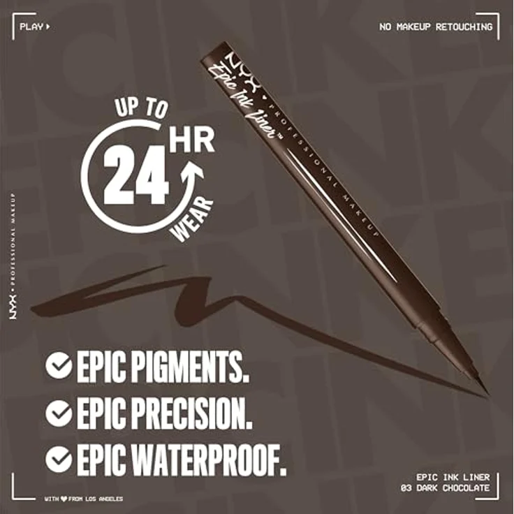 NYX Professional Makeup Epic Ink Liner, Eyeliner 1 ml, präziser, wasserfester und veganer Lidstrich in DARK CHOCOLATE – Bild 5