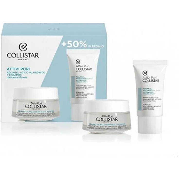 Collistar Pure Actives Kit, Hyaluronsäure und Ceramide Aquagel, 50ml + 25ml, intensive Feuchtigkeit für alle Hauttypen