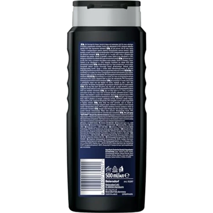 NIVEA MEN DEEP SPORT Duschgel, 500 ml, 99 % biologisch abbaubare Formel mit dermatologisch bestätigter Hautverträglichkeit und frischem Duft – Bild 2