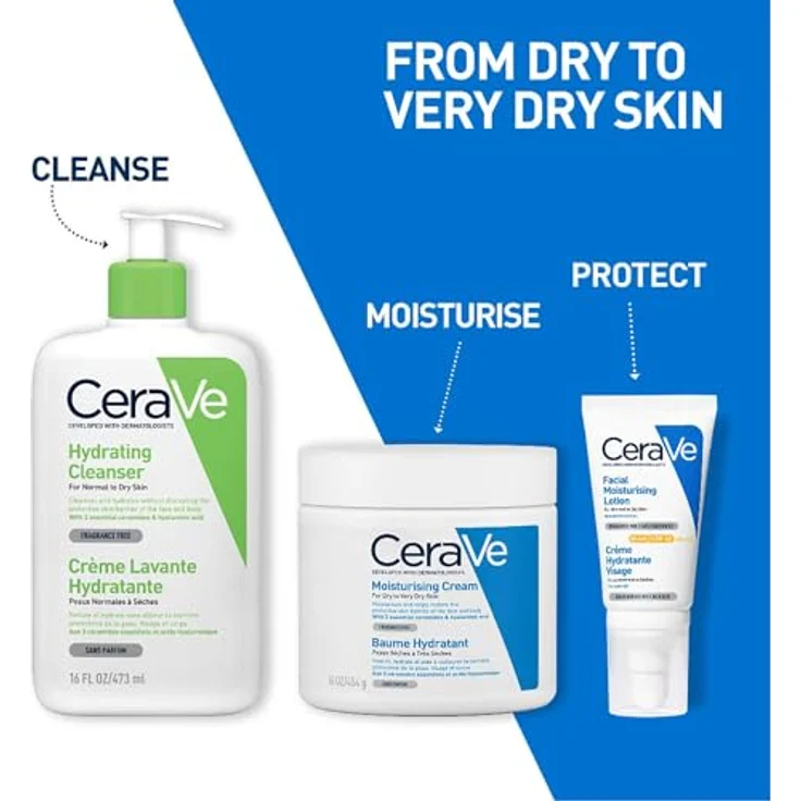 CeraVe Creme Gesicht & Körper Feuchtigkeitsspendende Creme 454 g mit feuchtigkeitsspendender Wirkung für trockene Haut – Bild 7