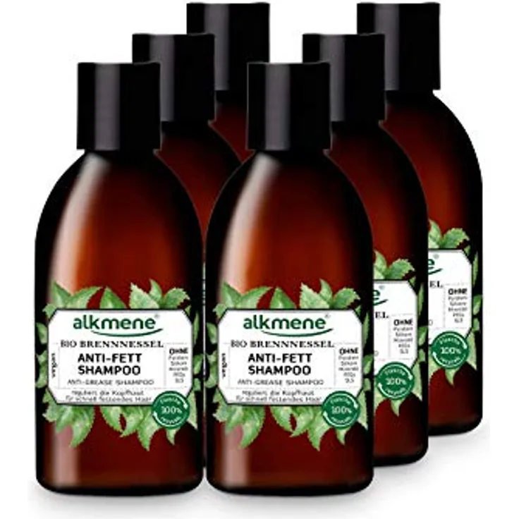 Alkmene Anti Fett Shampoo mit Bio Brennnessel - Veganes Shampoo für fettige Haare - 6er Vorteilspack (6x 250 ml)