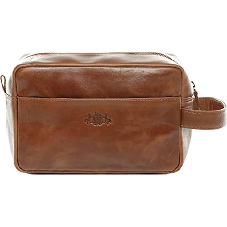 SID & VAIN Kulturtasche Herren Simon aus Premium Leder I Waschtasche groß für Herren und Damen I Kulturbeutel braun handgefertigt – Bild 2