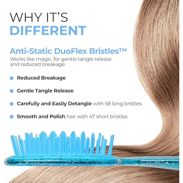 UNbrush Glitter Collection Mini Haarbürste, Detangler in Sapphire, unisex, sanftes Entwirren ohne Ziepen für unterwegs – Bild 4