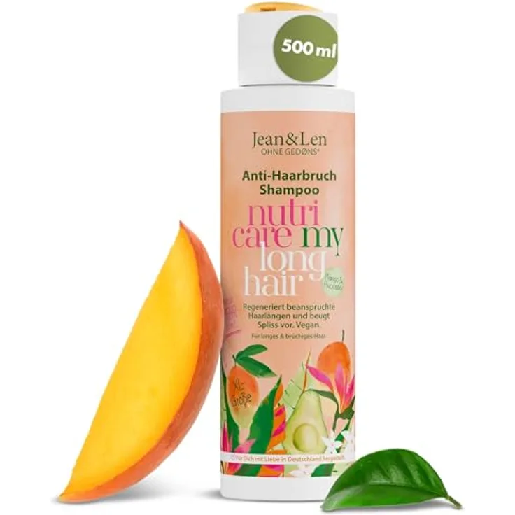 Jean & Len Shampoo Anti-Haarbruch Mango & Avocado, regeneriert brüchiges Haar, vegan, 500 ml