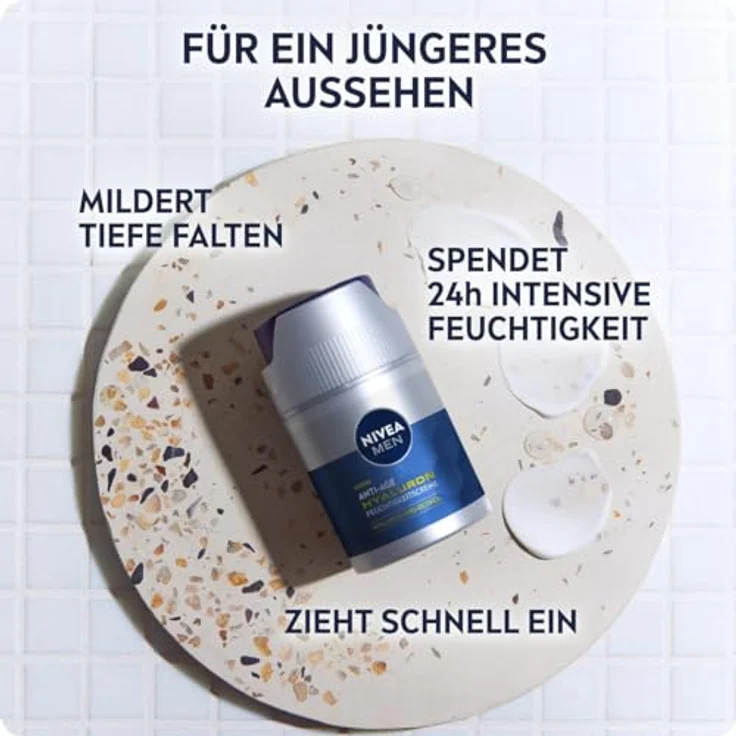 Nivea Men Anti-Age Hyaluron Feuchtigkeitscreme, Gesichtspflege mit Hyaluron, Pro-Retinol und LSF 15, 24h Feuchtigkeit und Faltenmilderung (50 ml) – Bild 2