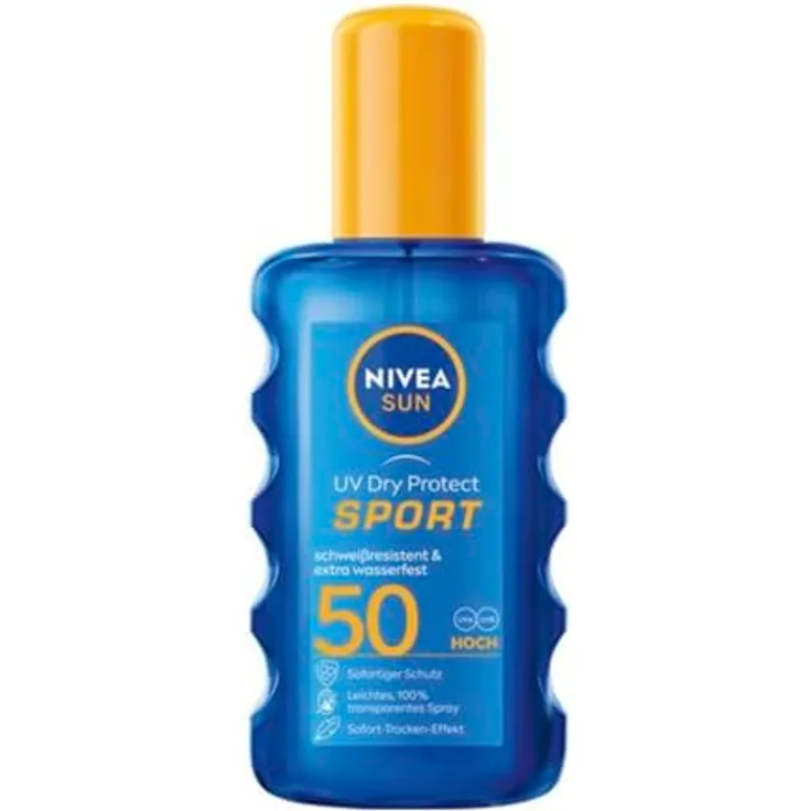 NIVEA SUN UV Dry Protect Sport Sonnenspray LSF 50 (200 ml), 100% transparenter Sonnenschutz speziell für Sportler, schweißresistente & extra wasserfeste Sonnencreme