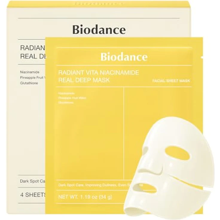 BIODANCE Radiant Vita Niacinamide Real Deep Mask, Overnight Hydrogel Mask, 3-in-1 Behandlung für Tonkorrektur, Texturverfeinerung und strahlenden Glow, 34 g x 4ea – Bild 1