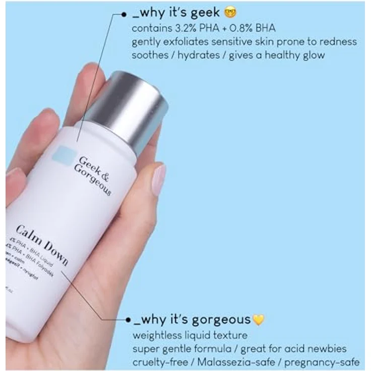 Geek & Gorgeous Calm Down – Sanftes Gesichtspeeling mit 3,2% PHA & 0,8% BHA, klärend und beruhigend für empfindliche Haut – 100 ml – Bild 5