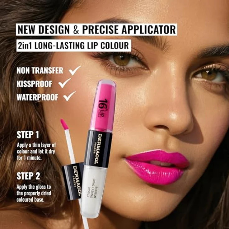 Dermacol 16H Lip Colour, langlebiger, glänzender Lippenstift in Farbton 18 Cotton Candy, 2x4 ml mit hoher Pigmentierung und glättender Wirkung – Bild 2