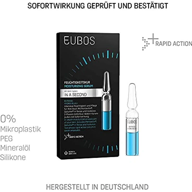 EUBOS IN A SECOND | Bi Phase Hydro Boost Feuchtigkeitskur | Hautstraffung, Faltenreduktion, intensive Feuchtigkeitsregulierung | 2-Phasen-Sofortkur | 7 x 2ml – Bild 3