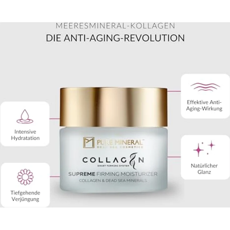 M PURE MINERAL DEAD SEA COSMETICS Pure Mineral - Supreme Feuchtigkeitscreme mit Kollagen - Totes Meer Mineralien, Tiefe Hydratation, Straffung, Ohne Silikone, Sulfate, Parabene - 50ml – Bild 2