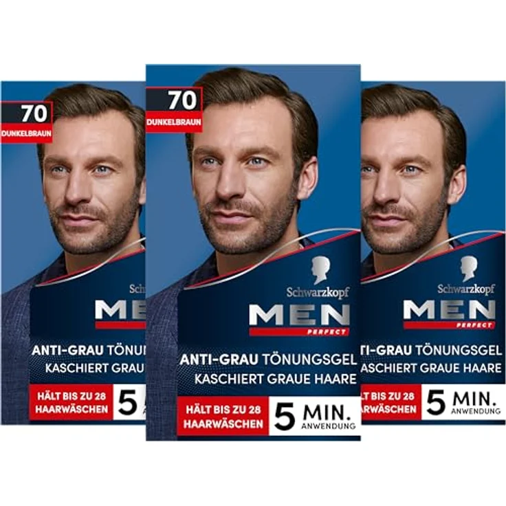 Schwarzkopf Men Perfect Anti-Grau-Tönungs-Gel 70 Natur Dunkelbraun 3 x 40 ml – Bild 2
