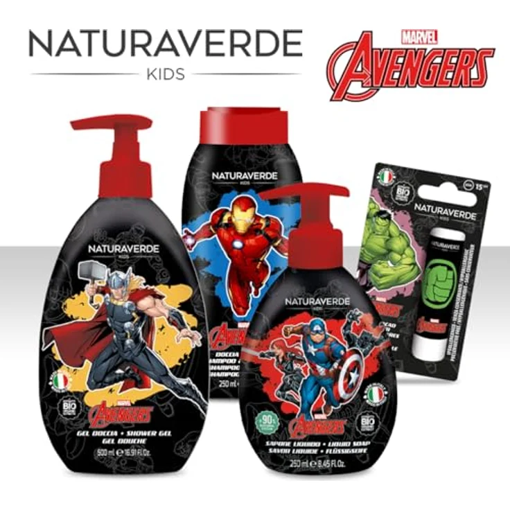 Naturaverde | Kids - Marvel Avengers Flüssigseife für Kinder, Captain America, mit Ringelblumen- und Kamillenextrakten, Bio-Handseife, 250 ml – Bild 3