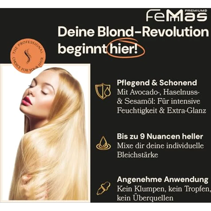 FemMas Blondierpulver weiß 1000 g I Hair Bleach mit Plex-Technologie & Arganöl I staubfrei & starke Blondierung für Aufhellungen von 2-7 Nuancen – Bild 2