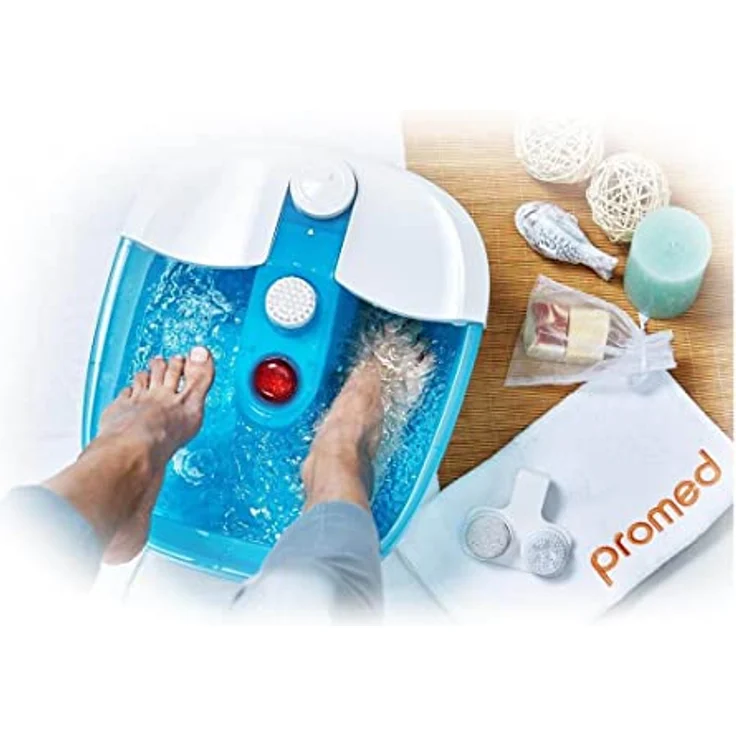 Promed FB-100 Fußsprudelbad, Fußbad mit Sprudel- und Vibrationsmassage, Rotlichtfeld, Warmhaltefunktion inkl. 3 Pediküreaufsätze, Fußpflege-Fuss Spa, geeignet bis Schuhgröße 46 – Bild 3