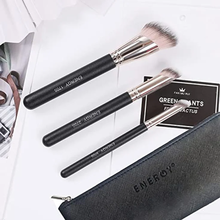 ENERGY 3-in-1-Make-up-Pinsel-Set mit tragbarer Reisetasche, einschließlich Foundation-Pinsel und Concealer-Pinsel – Bild 2