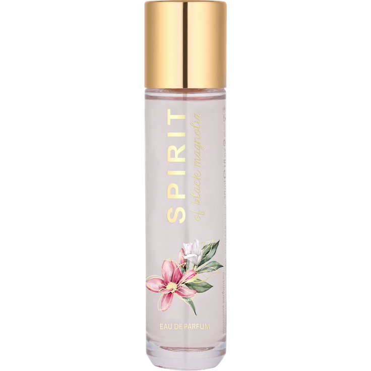 SPIRIT of black magnolia, EdP 30 ml, florientalischer Duft mit Frangipani und Vanille, schwarz-rosa Design