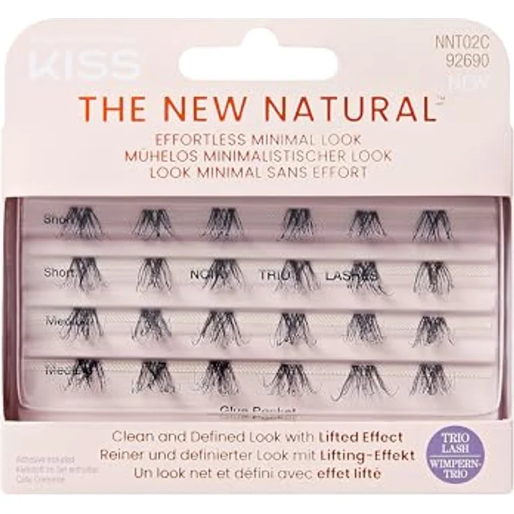 KISS The New Natural Effortless Minimal Look, Knotenfreie selbstklebende Wimpern, Trio 02, 24 St. – Bild 1