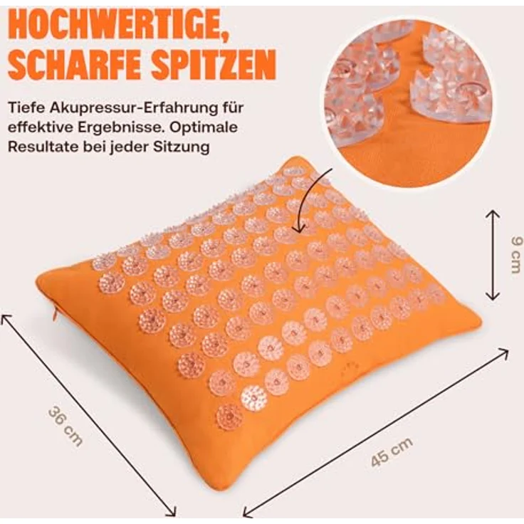 Shakti Mat Nacken-Massagekissen, Akupressurkissen für Schulter und Kopf, intensive Massage, BIO-Baumwolle, PREMIUM Orange – Bild 2