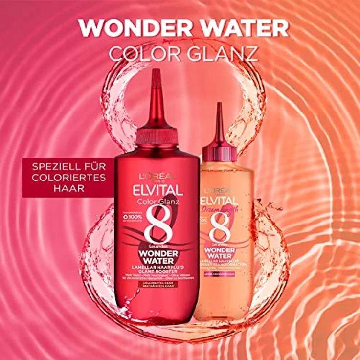 L'Oréal Paris Elvital Haarkur für geschmeidiges Haar, Mit Acidic-Pflegeformel ohne Einwirkzeit, Color Glanz 8 Sekunden Wonder Water Haarfluid, 1 x 200 ml – Bild 4