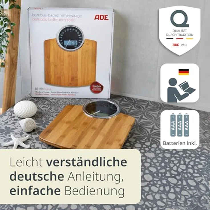 ADE BE 1719 Luna Digitale Personenwaage Wägebereich (max.)=180kg Bambus – Bild 8