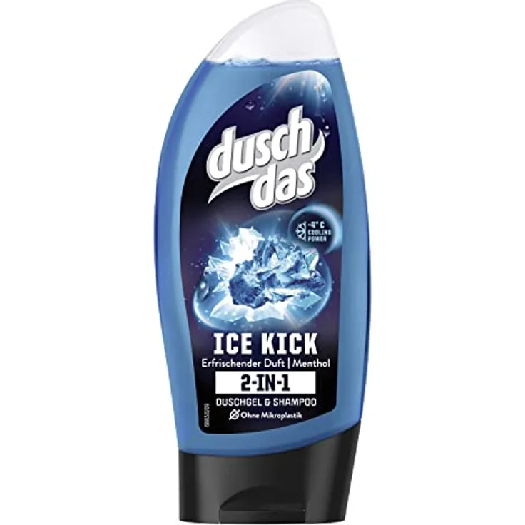 duschdas Ice Kick 2 in 1 Duschgel und Shampoo, Menthol, 250 ml, pH-hautneutral, dermatologisch getestet