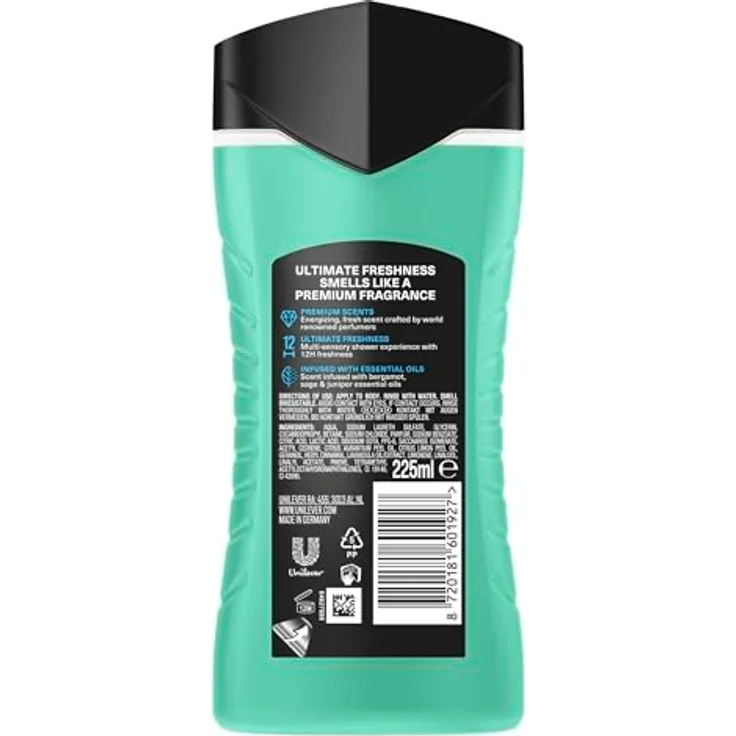 Axe Fine Fragrance Collection Aqua Bergamot Duschgel, 225 ml, für 12 Stunden langanhaltende Frische mit energetisierendem Duft – Bild 3