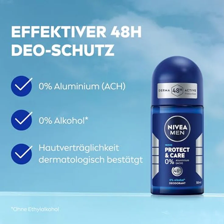 NIVEA MEN Protect & Care Deo-Roller, 50 ml, 48 Stunden Schutz und intensive Pflege für empfindliche Haut – Bild 2