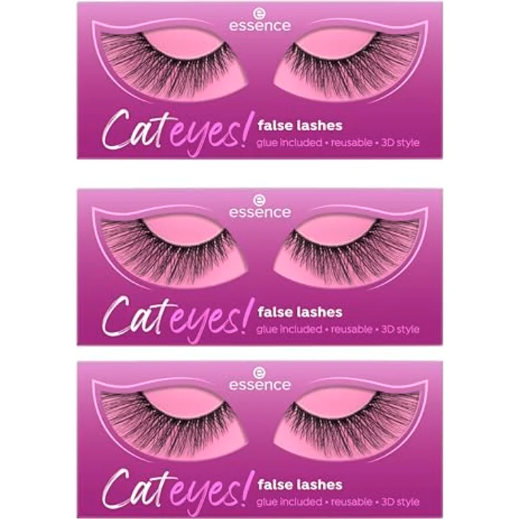 essence Cateyes! False Lashes Nr. 02, langanhaltend, extremes Volumen, vegan, 3er Pack (3x1pair) – Bild 1