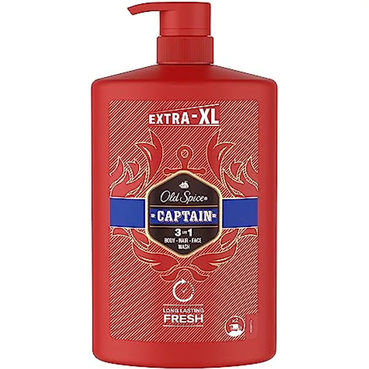 Old Spice Captain Duschgel & Shampoo Für Männer 1000 ml, 3-in-1 Körper-Haar-Gesichtsreinigung, Lang Anhaltend Frisch