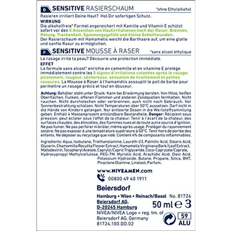 NIVEA MEN Sensitive Rasierschaum, schonender 50 ml Rasierschaum im praktischen 10er Pack für sensible Haut – Bild 2