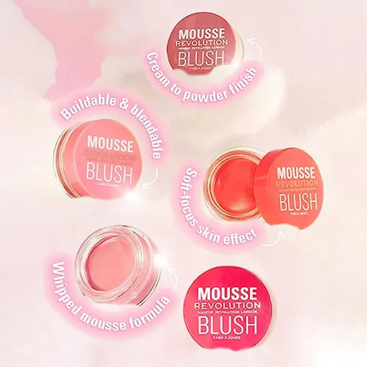 Makeup Revolution Mousse Puder-Rouge Blossom Rose Pink, 6 g, veganes Rouge für natürliche Wangenröte – Bild 4