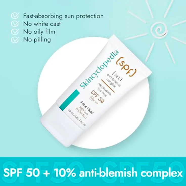 Skincyclopedia LSF 50 Sonnencreme, Sonnenfluid für das Gesicht mit Niacinamide und Teebaum gegen Pickel, SPF 50 Sun Protection Face Fluid, UVA und UVB, Sonnenschutz mit hohem Breitspektrumschutz, 50ml, Anti Pickel Sun Protection Face Fluid, 50ml – Bild 2