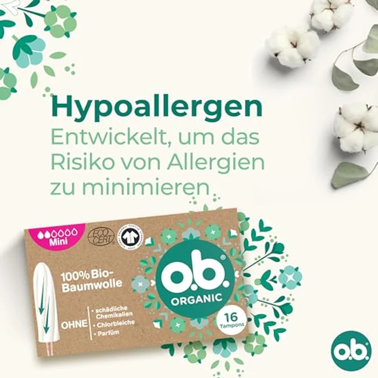 o.b. Organic Tampons Mini, 100% Bio-Baumwolle, für leichte bis mittlere Tage, OEKO-TEX 100 zertifiziert – Bild 8