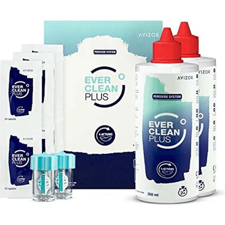 Avizor Ever Clean Plus, 2 x 350 ml Peroxid-Lösung + 90 Tabletten, inkl. 2 Linsenbehälter