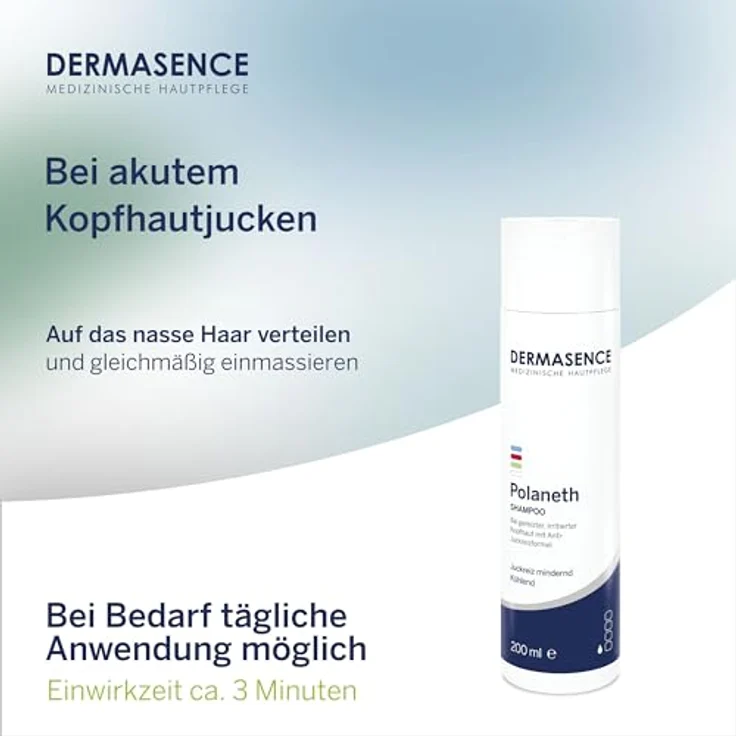 DERMASENCE Polaneth Shampoo, 200 ml - Pflegeshampoo für gereizte Kopfhaut - Juckreizmildernd mit Sofort- und Langzeiteffekt - parfümfrei – Bild 5