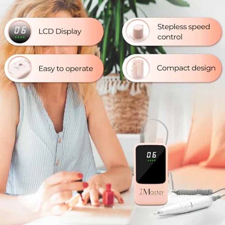 JCMaster Maniküre-Pediküre-Set, Nagelfräser 35000RPM, 5200mAh, 12 Nagelfeile-Bits und Schleifbänder – Bild 5