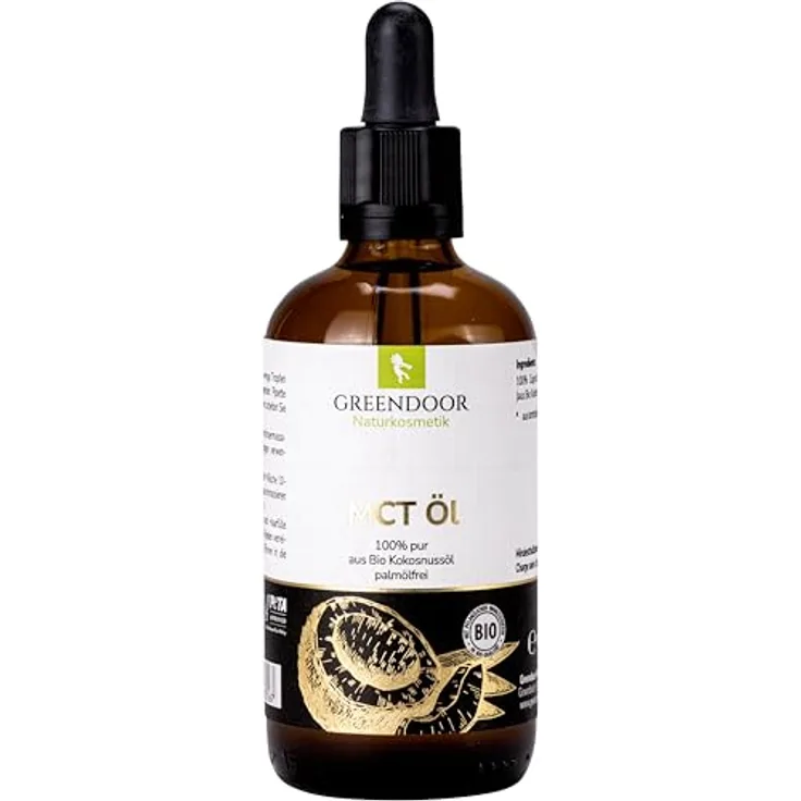 GREENDOOR Bio MCT Öl mit Pipette 100ml, vegane pure natürliche Gesichtspflege, Haar- und Dekolletépflege, reine Naturkosmetik aus Bio Kokosnüssen, ohne Silikon Parabene