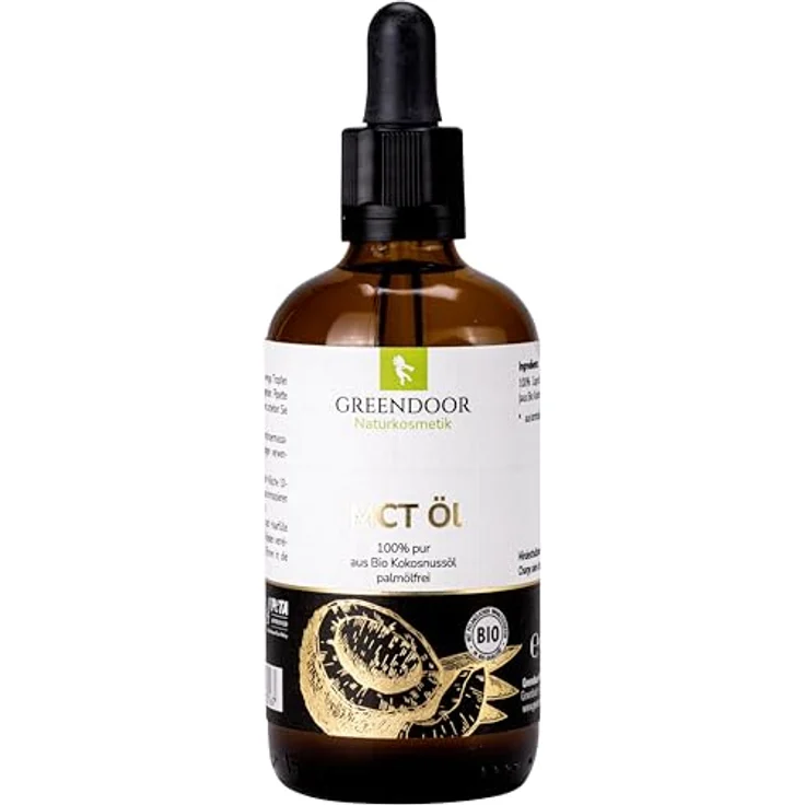 GREENDOOR Bio MCT Öl mit Pipette 100ml, vegane pure natürliche Gesichtspflege, Haar- und Dekolletépflege, reine Naturkosmetik aus Bio Kokosnüssen, ohne Silikon Parabene – Bild 1