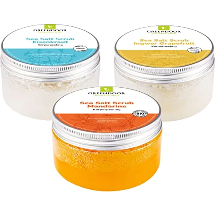 GREENDOOR Körperpeeling Salz SPARSET FRESH 840g, 3 frische Meersalz Peeling Körper, vegan, ohne Mikroplastik, Naturkosmetik ohne Konservierungsmittel - Natur Geschenke – Bild 1
