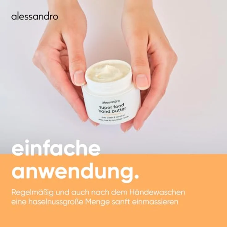 alessandro Superfood Hand Butter, Intensive Feuchtigkeit & Schutz für trockene Hände mit Sheabutter & Karottenöl, 50ml, vegan – Bild 5