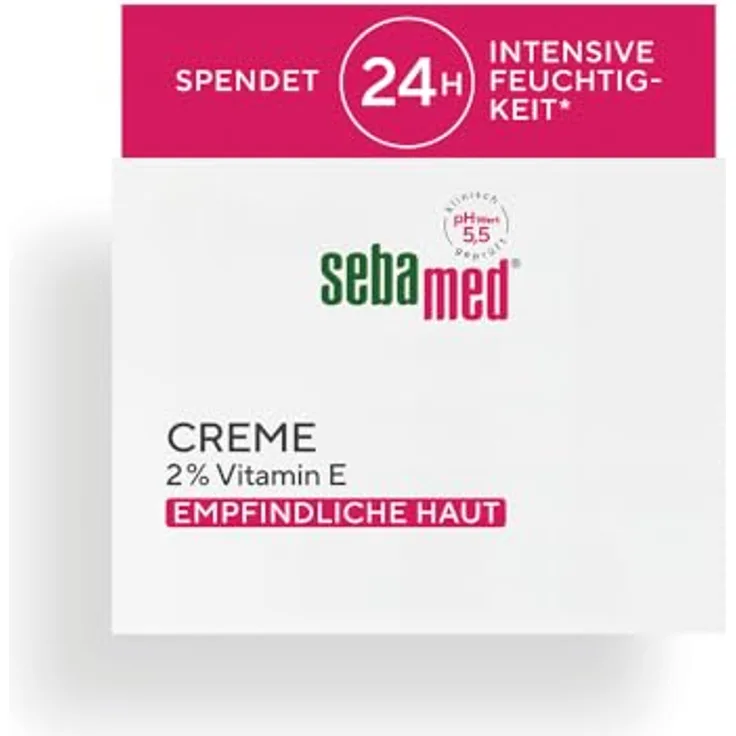 Sebamed Gesichtscreme Vitamin E 75ml, Feuchtigkeitscreme mit UV-Schutz und 24h Hydration für empfindliche Haut, pH 5,5