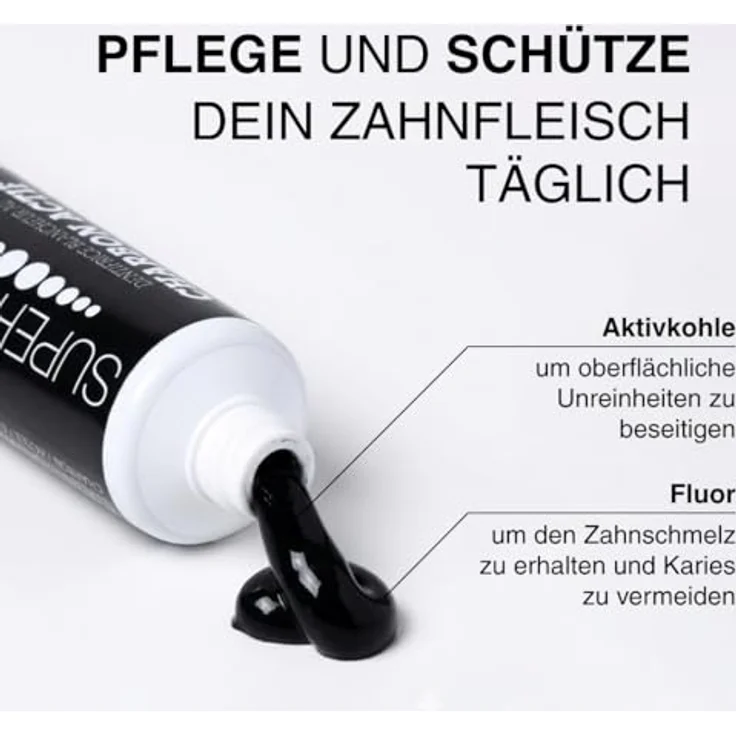 SUPERWHITE Aktivkohle Zahnpasta Black Edition, Aufhellend & Frisch mit Pfefferminz-Geschmack, fluoridiert, 75ml – Bild 5