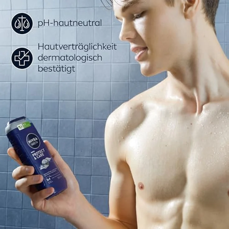 NIVEA MEN Protect & Care Duschgel, pH-hautneutrale Pflegedusche mit Aloe Vera für Körper, Gesicht und Haar, 250 ml – Bild 4