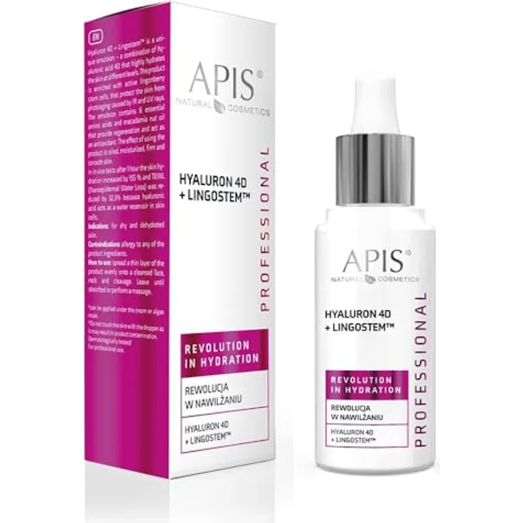 Apis Natural Cosmetics Hyaluron 4D + Lingostem Feuchtigkeitsemulsion, Gesichtsserum mit intensiver Feuchtigkeitsversorgung, 30 ml